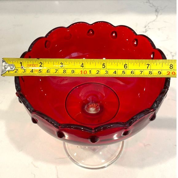 Vintage Indiana Glass Ruby Red Tear Drop Scalloped Pedestal Compote Bowl 7.5" - Picture 7 of 8